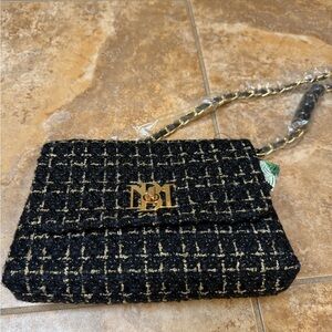 Elegant Black and Gold Tweed Bag